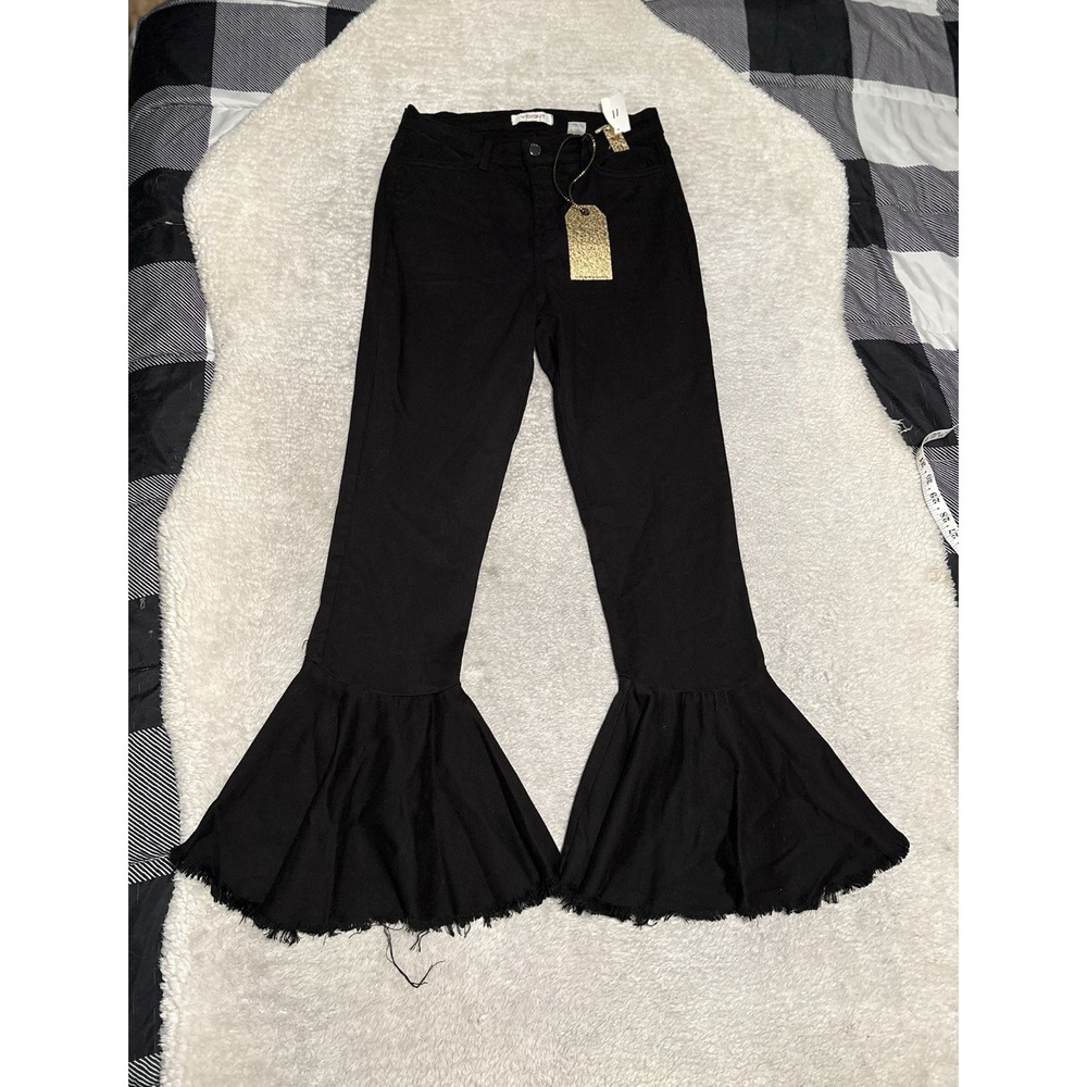 Vibrant Miu Women's Black Flared Bell Bottom Wester Jeans Size 11 29W Pants